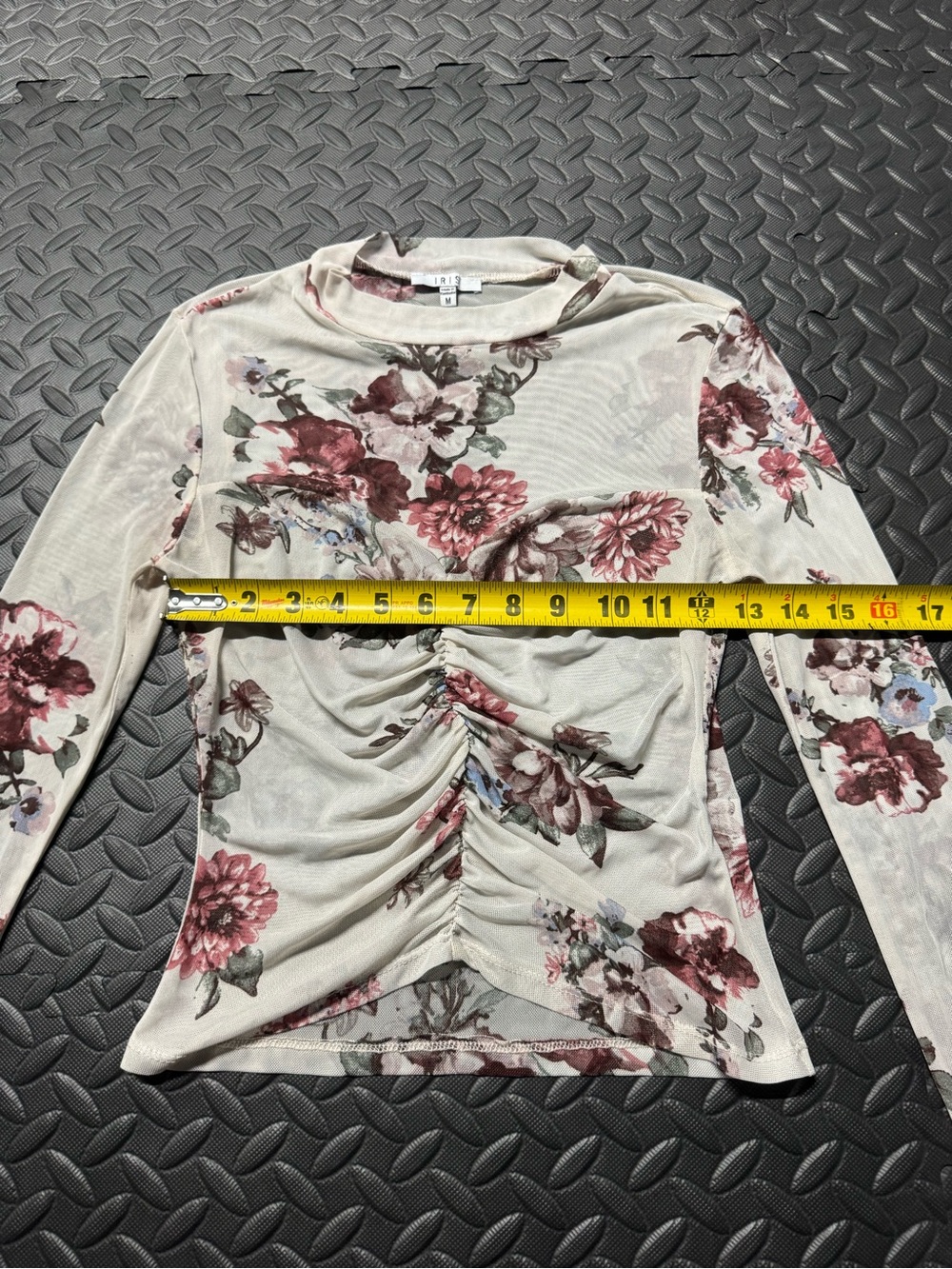 IRIS Floral Mesh Ruched Long Sleeve Top Women’s Medium Cottagecore - Picture 7 of 12